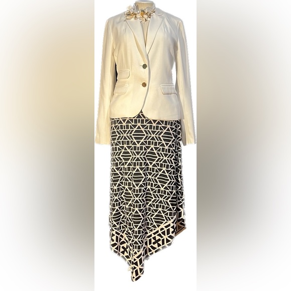 “Boho Escape” geometric print jersey hi-lo midi skirt w/contrast border-NWT - Picture 2 of 16